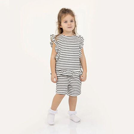 HelloBaby Kız Bebek Bluz-Şort 2li Takım Rustik Bisiklet Yaka Reçme Paça Atlet Kol Antrasit