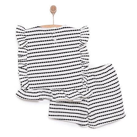 HelloBaby Kız Bebek Bluz-Şort 2li Takım Rustik Bisiklet Yaka Reçme Paça Atlet Kol Antrasit