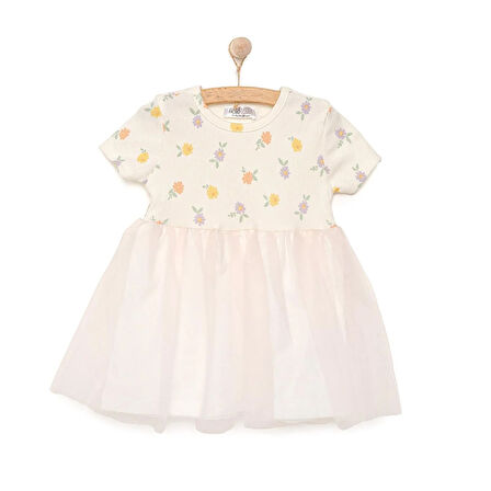 HelloBaby Kız Bebek Elbise Romantic Garden Bisiklet Yaka Kısa Kol Ekru