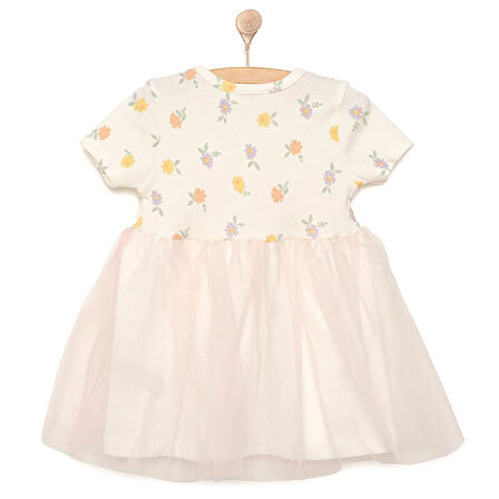 HelloBaby Kız Bebek Elbise Romantic Garden Bisiklet Yaka Kısa Kol Ekru