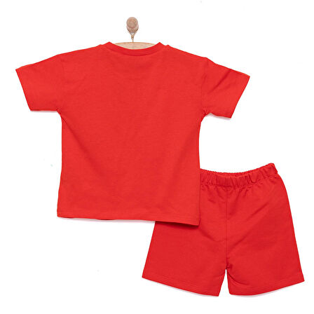 Disney Erkek Bebek Tişört-Şort 2li Takım Mickey Mouse Bisiklet Yaka Reçme Paça Kısa Kol Kırmızı
