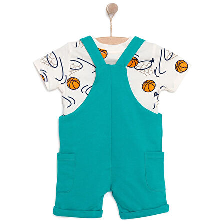 HelloBaby Erkek Bebek Salopet-Tişört 2li Takım Varsity Bisiklet Yaka Reçme Paça Uzun Kol Yeşil