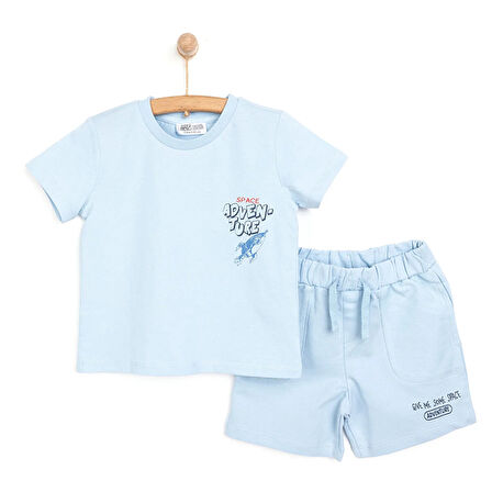 HelloBaby Erkek Bebek Tişört-Şort 2li Takım Cosmic Line Bisiklet Yaka Reçme Paça Kısa Kol Mavi