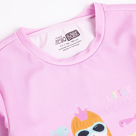HelloBaby Kız Bebek UV Koruma Mayo Bisiklet Yaka Kısa Kol Süprem Kumaş