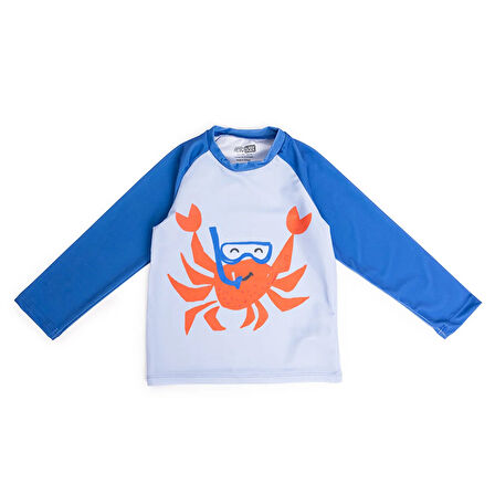 HelloBaby Erkek Bebek UV Koruma Mayo Bisiklet Yaka Yarım Kol Yengeç Desen Süprem Kumaş