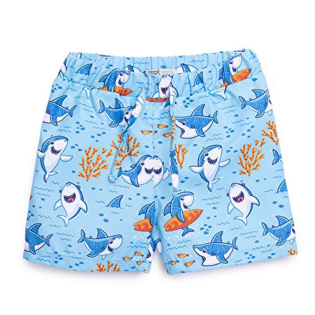 HelloBaby Erkek Bebek UV Koruma Şort Mayo Köpekbalığı Desen İpli Micro Kumaş
