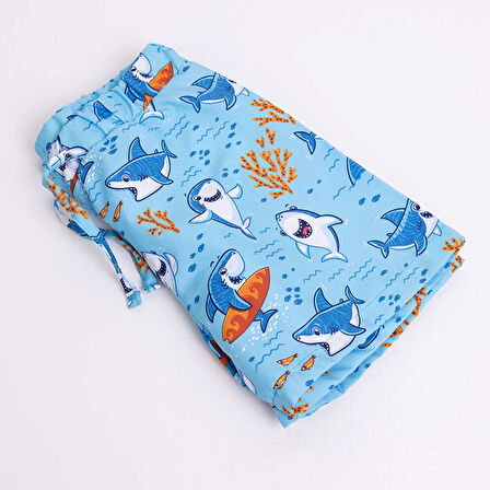 HelloBaby Erkek Bebek UV Koruma Şort Mayo Köpekbalığı Desen İpli Micro Kumaş