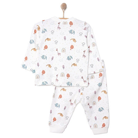 Pambuliq Erkek Bebek Pijama Takımı İnterlok Bisiklet Yaka Reçme Paça Uzun Kol Beyaz