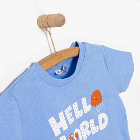 HelloBaby Under the Sea Wave Hello Yazı Baskılı Erkek Tshirt Erkek Bebek