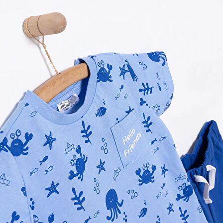 HelloBaby Under the Sea Deniz Kabuğu Baskılı Erkek Tshirt-Şort Erkek Bebek