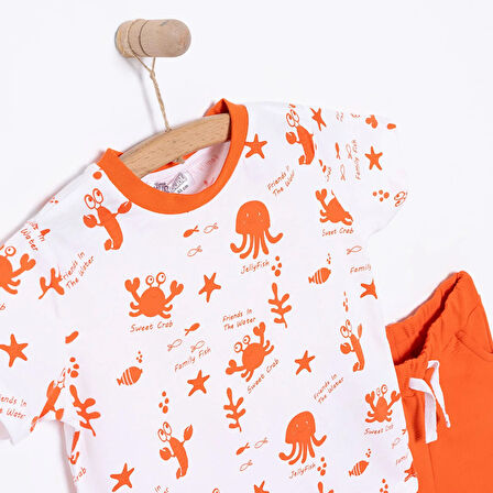 HelloBaby Under the Sea Yengeç Baskılı Erkek Tshirt-Şort Erkek Bebek