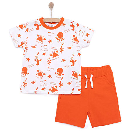 HelloBaby Under the Sea Yengeç Baskılı Erkek Tshirt-Şort Erkek Bebek