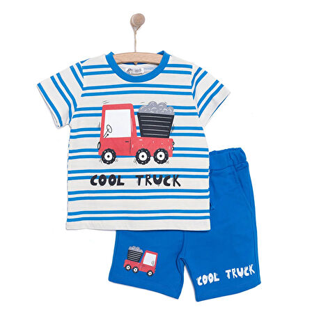 HelloBaby Erkek Bebek Tişört-Şort 2li Takım Cars&Roads Bisiklet Yaka Reçme Paça Kısa Kol Antrasit 9 Ay