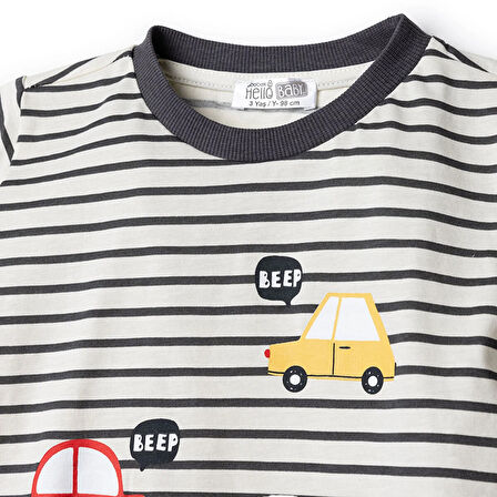 HelloBaby Erkek Bebek Tişört-Şort 2li Takım Cars&Roads Bisiklet Yaka Reçme Paça Kısa Kol Karışık Renkli