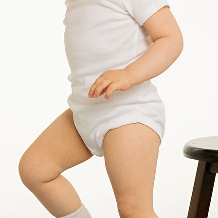 HelloBaby Unisex 5'li Kısa Kol Body Ribana Zıbın Zarf Yaka Kısa Kol Beyaz