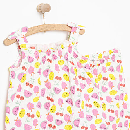 HelloBaby Kız Bebek Bluz-Tayt 2li Takım Soft Colorful Modelli Yaka Reçme Paça Atlet Kol Ekru