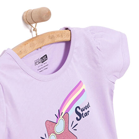 HelloBaby Basic Kız Kayan Yıldız Baskılı T-Shirt Kız Bebek