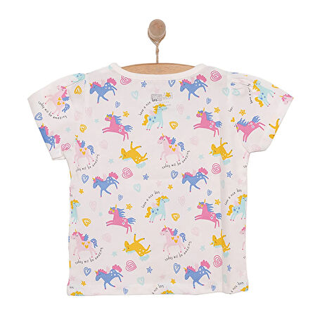 HelloBaby Basic Kız Kalpli Unicorn Desenli T-Shirt Kız Bebek