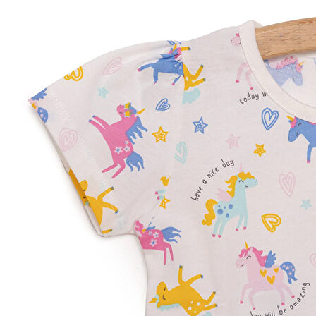 HelloBaby Basic Kız Kalpli Unicorn Desenli T-Shirt Kız Bebek