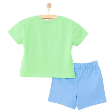 Eymen ile Çimen Erkek Bebek Tişört-Şort 2li Takım Bisiklet Yaka Reçme Paça Kısa Kol Yeşil