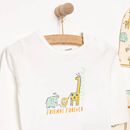 HelloBaby Hayvanlar Baskılı Yenidoğan Erkek Body-Patikli Alt-Şapka Erkek Bebek
