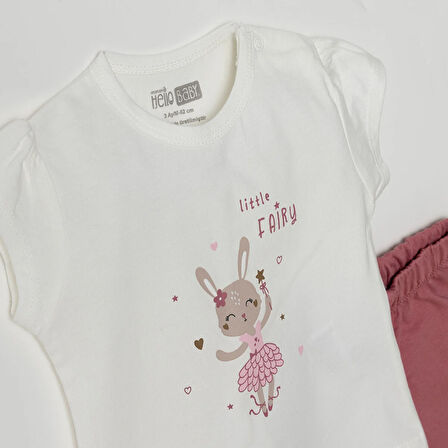 HelloBaby Baskılı 2 ip Yenidoğan Kız Tshirt-Şort Kız Bebek