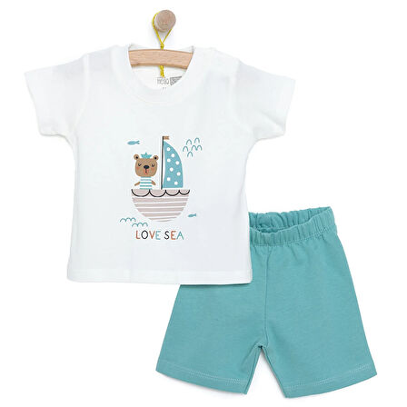 HelloBaby Baskılı Empirme 2 ip Yenidoğan Erkek Tshirt-Şort Erkek Bebek