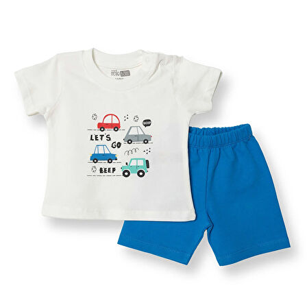 HelloBaby Baskılı Empirme 2 ip Yenidoğan Erkek Tshirt-Şort Erkek Bebek