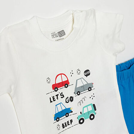 HelloBaby Baskılı Empirme 2 ip Yenidoğan Erkek Tshirt-Şort Erkek Bebek