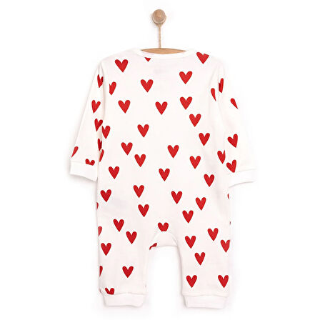 HelloBaby Kız  Kırmızı Kalp Desenli  Fermuarlı Patiksiz Tulum Kız Bebek