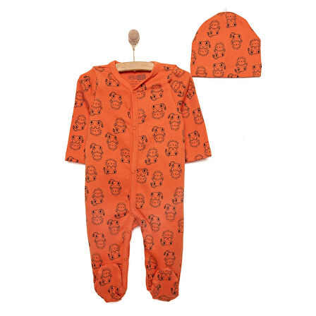 HelloBaby Yenidoğan Hayvanlar Baskılı Erkek Tulum-Şapka Erkek Bebek