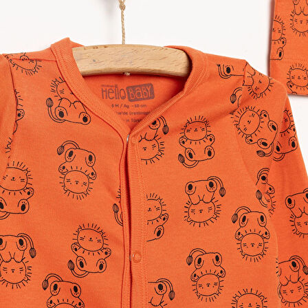 HelloBaby Yenidoğan Hayvanlar Baskılı Erkek Tulum-Şapka Erkek Bebek