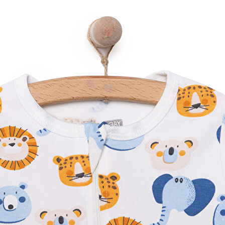 HelloBaby Erkek Animal Desenli Fermuarlı Patiksiz Tulum Erkek Bebek