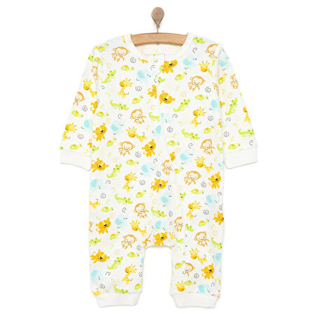 HelloBaby Erkek Sevimli Hayvan Desenli Fermuarlı Patiksiz Tulum Erkek Bebek