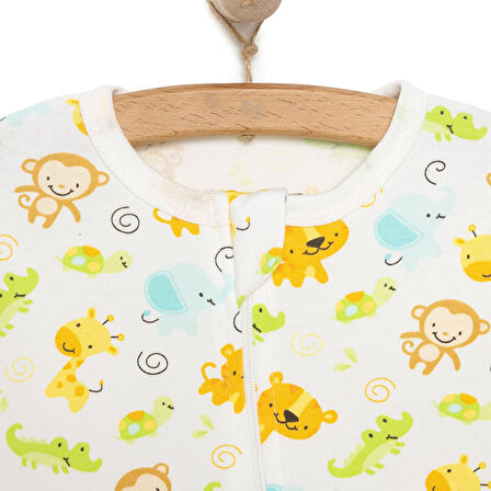 HelloBaby Erkek Sevimli Hayvan Desenli Fermuarlı Patiksiz Tulum Erkek Bebek