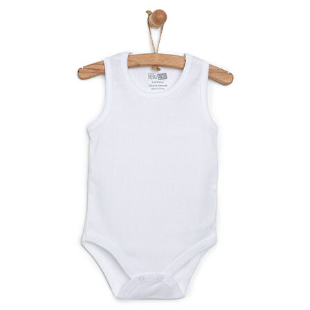 HelloBaby Unisex Beyaz Body Ribana Kumaş Çıtçıtlı Zıbın Bisiklet Yaka Atlet Kol Beyaz