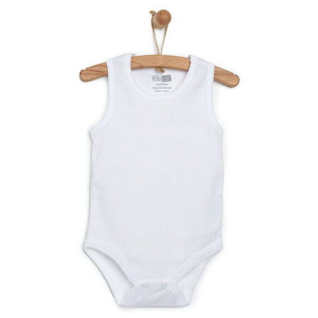 HelloBaby Unisex Beyaz Body Ribana Kumaş Çıtçıtlı Zıbın Bisiklet Yaka Atlet Kol Beyaz