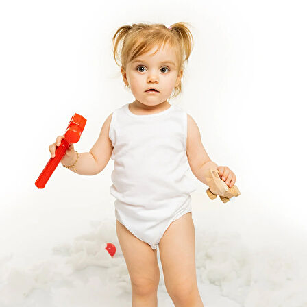 HelloBaby Unisex Beyaz Body Ribana Kumaş Çıtçıtlı Zıbın Bisiklet Yaka Atlet Kol Beyaz