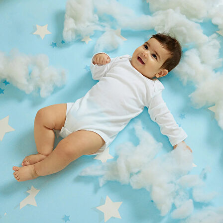 HelloBaby Unisex Beyaz Body Çıtçıtlı Bisiklet Yaka Uzun Kol Beyaz