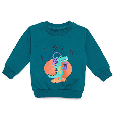 HelloBaby Müzikli Dinazor Baskılı Sweatshirt Erkek Bebek