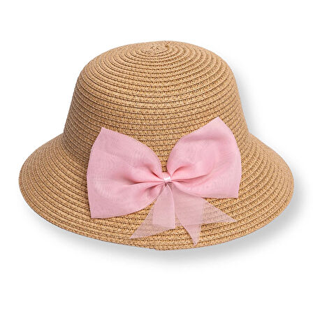 HelloBaby Kız Bebek Kurdeleli Hasır Bucket Şapka