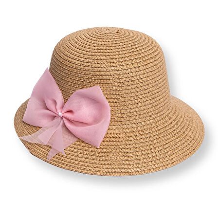 HelloBaby Kız Bebek Kurdeleli Hasır Bucket Şapka