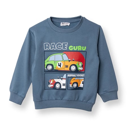 HelloBaby Erkek Bebek Basic Sweatshirt Şardonlu Bisiklet Yaka Uzun Kol