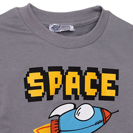 HelloBaby Erkek Bebek Roket Baskılı Sweatshirt Bisiklet Yaka Uzun Kol