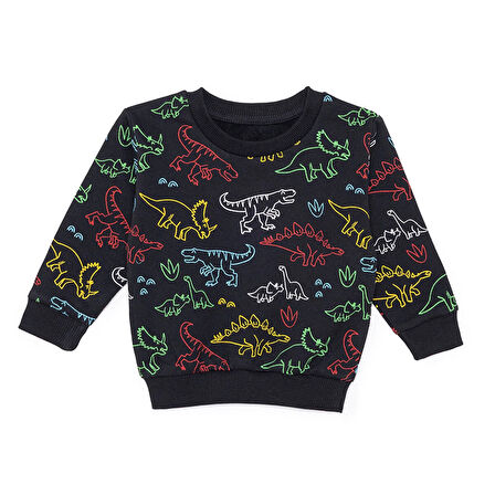 HelloBaby Erkek Bebek Basic Sweatshirt Şardonlu Bisiklet Yaka Uzun Kol