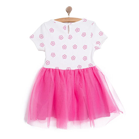 HelloBaby Kız Bebek Basic Elbise Bisiklet Yaka Kısa Kol Pembe