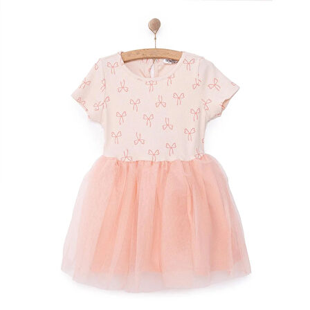 HelloBaby Kız Bebek Basic Elbise Bisiklet Yaka Kısa Kol Somon