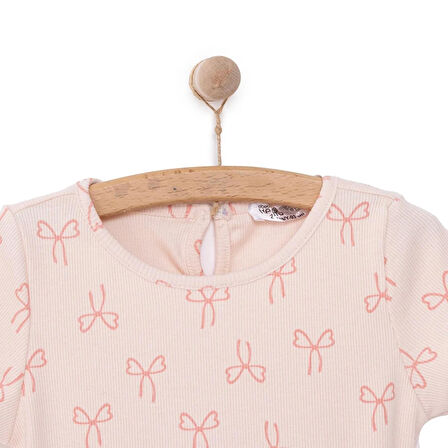 HelloBaby Kız Bebek Basic Elbise Bisiklet Yaka Kısa Kol Somon
