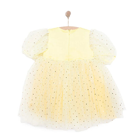 Pixy Love Kız Bebek Abiye Elbise Pixy Love Party Collection Bisiklet Yaka Kısa Kol Sarı