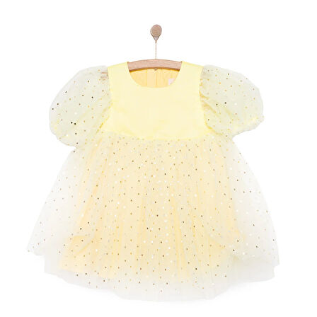 Pixy Love Kız Bebek Abiye Elbise Pixy Love Party Collection Bisiklet Yaka Kısa Kol Sarı